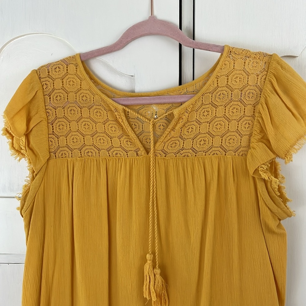True Craft dress boho Mustard Mini with Lace Accents L - Picture 6 of 9